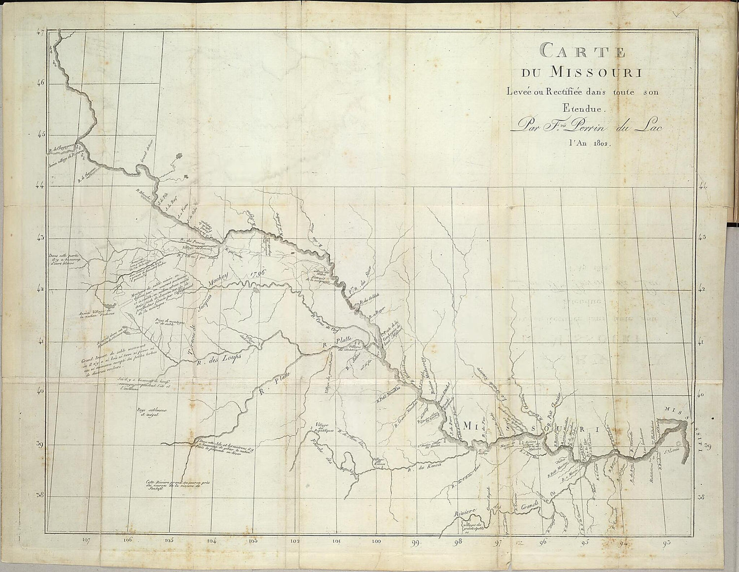 This old map of Carte Du Missouri : Levee Ou Rectifiée Dans Toute Son Etendue from 1802 was created by (François Marie) Perrin Du Lac in 1802