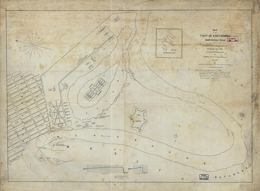 This old map of Map of the Post of Fort Brown, Brownsville, Texas from 1877 was created by E. R. S. Canby, Lewis M. (Lewis Muhlenberg) Haupt in 1877
