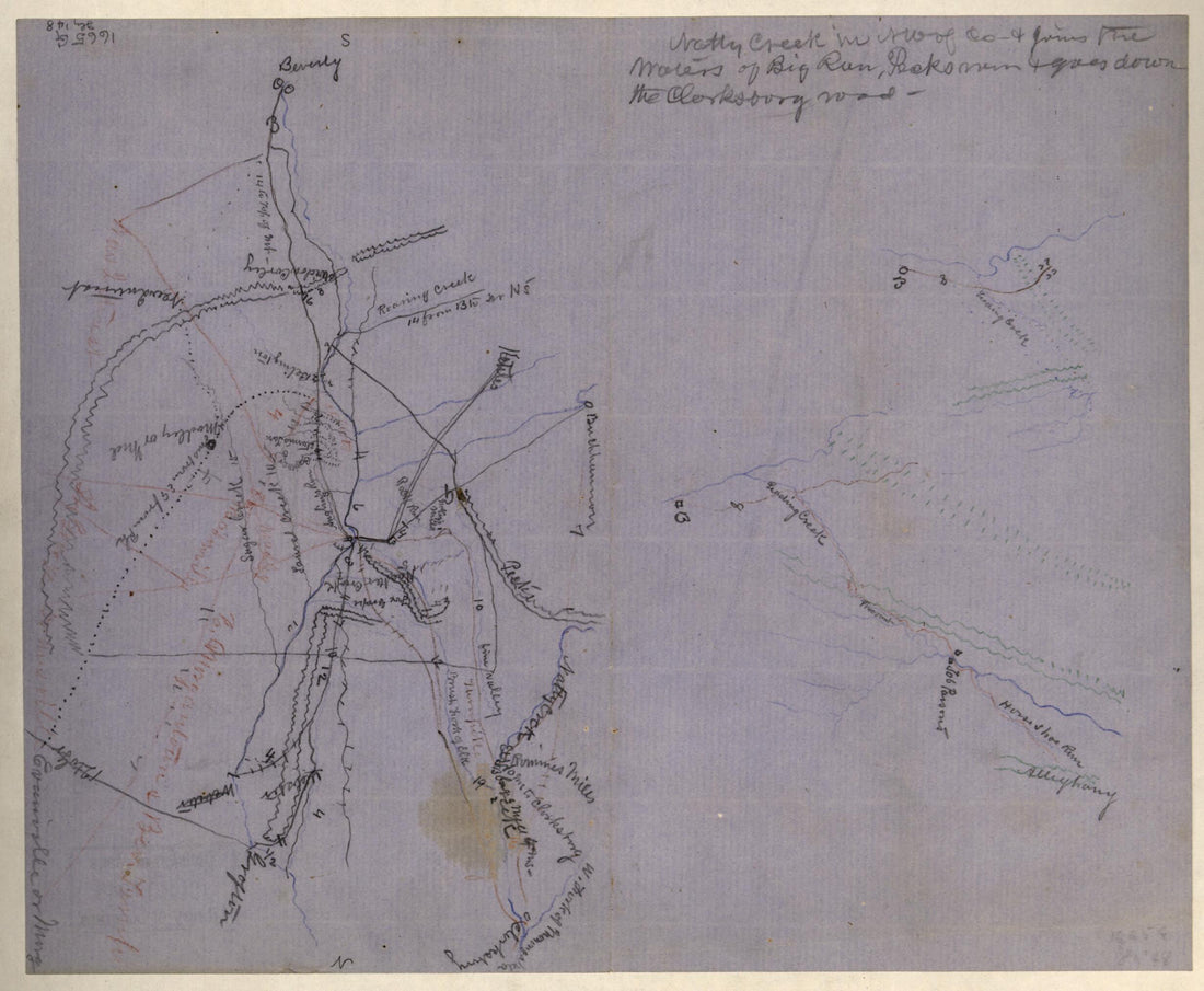 This old map of Rough Sketch of the Rich Mountain Battle Area, Extending from Beverly, W. Va. to Clarksburg from 1861 was created by  in 1861
