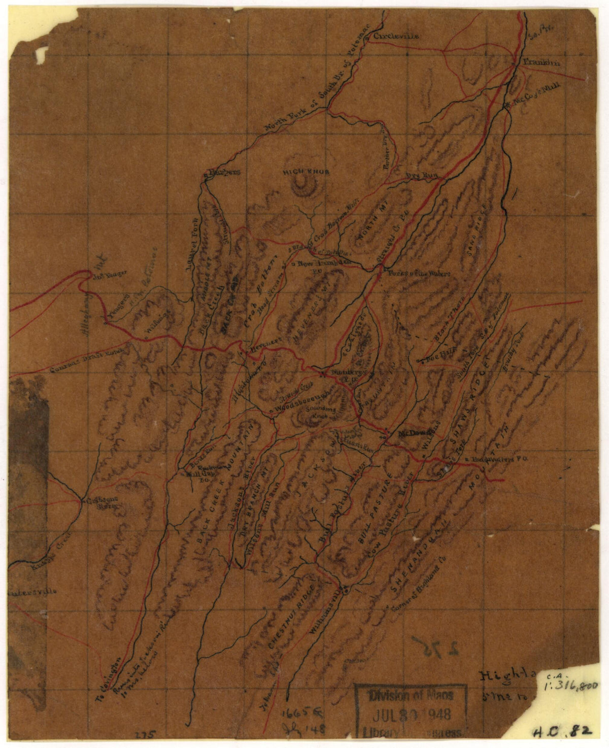 Map of Parts of Highland County, Va., and Pendleton County, W. Va. 1861 by Relic Map Company