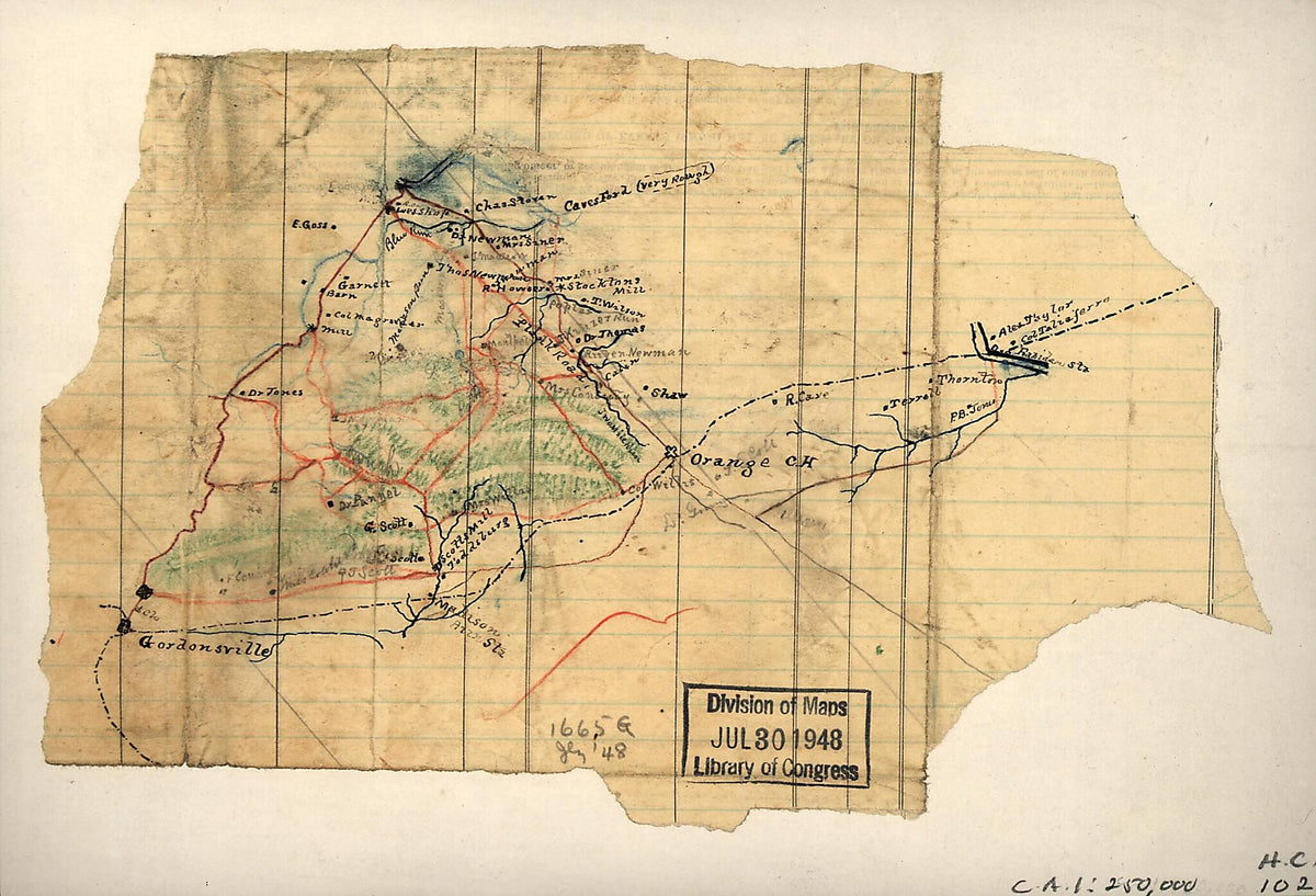 Sketch of a Portion of Orange County, North and West of Gordonsville to Rapidan Station 1860 by Relic Map Company