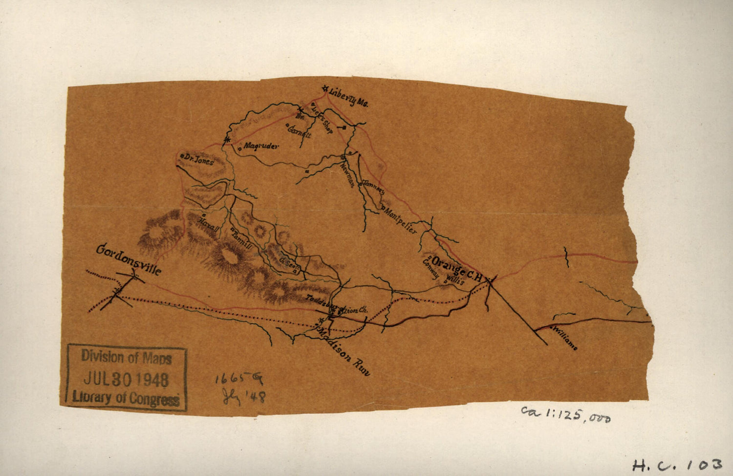 This old map of Sketch of a Portion of Orange County, Va. Showing Roads Between Orange Court House, Gordonsville, and Liberty Mills from 1860 was created by  in 1860