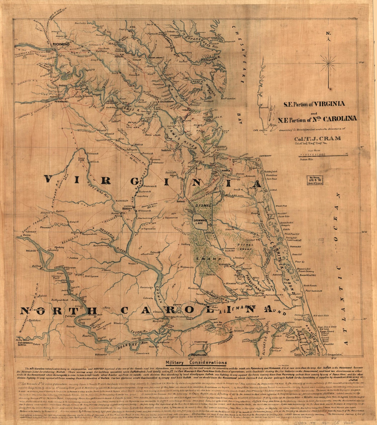 This old map of S.E. Portion of Virginia and N.E. Portion of N&