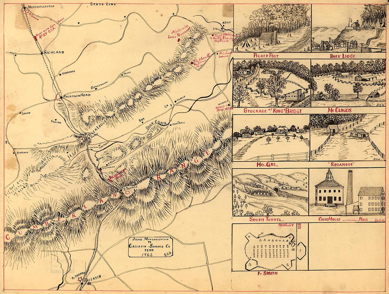 This old map of -Sumner County, Tennessee, from 1862 was created by G. H. Blakeslee in 1862