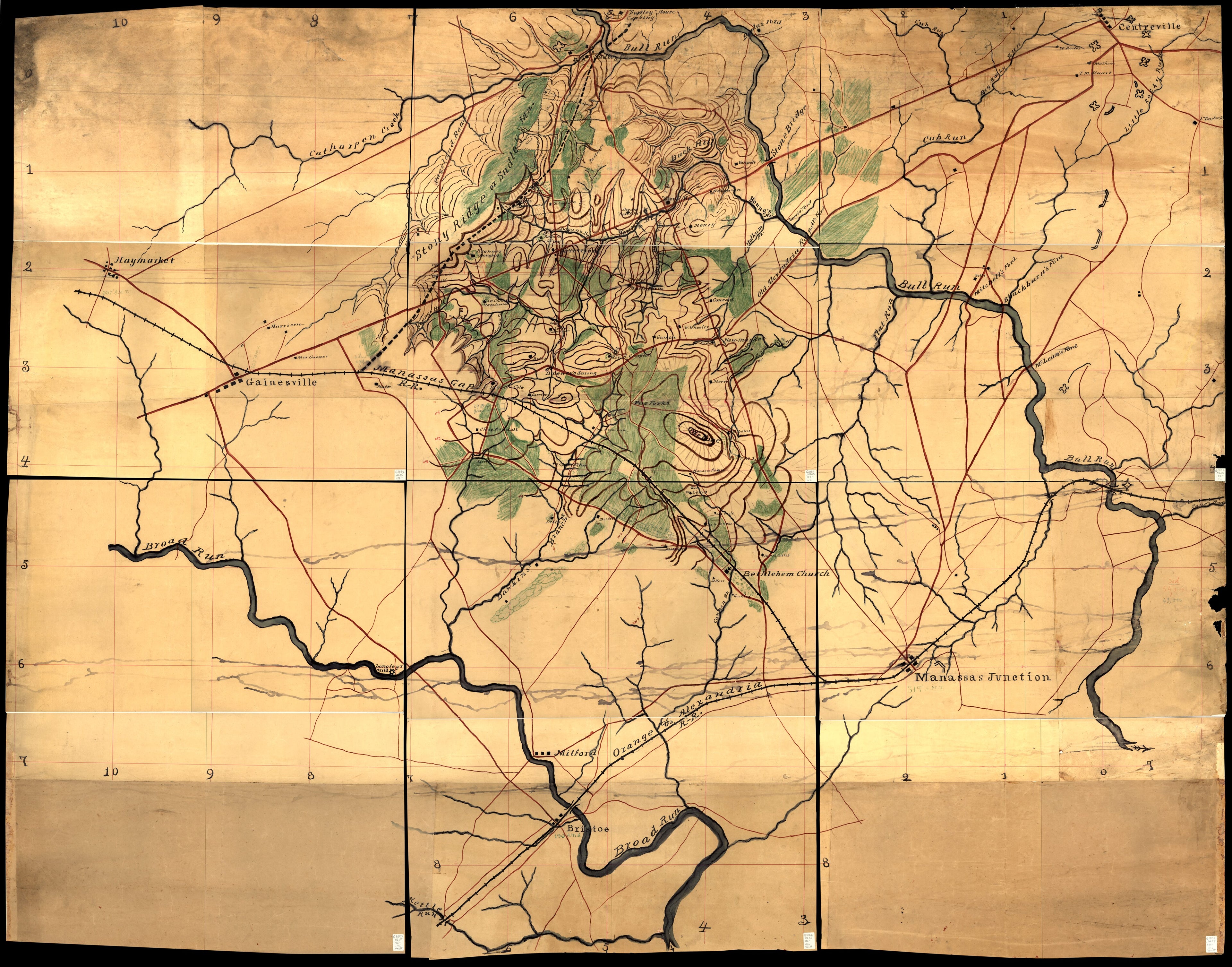 This old map of Map of the Manassas Battlefield Area In Northern Virginia from 1860 was created by Jedediah Hotchkiss in 1860