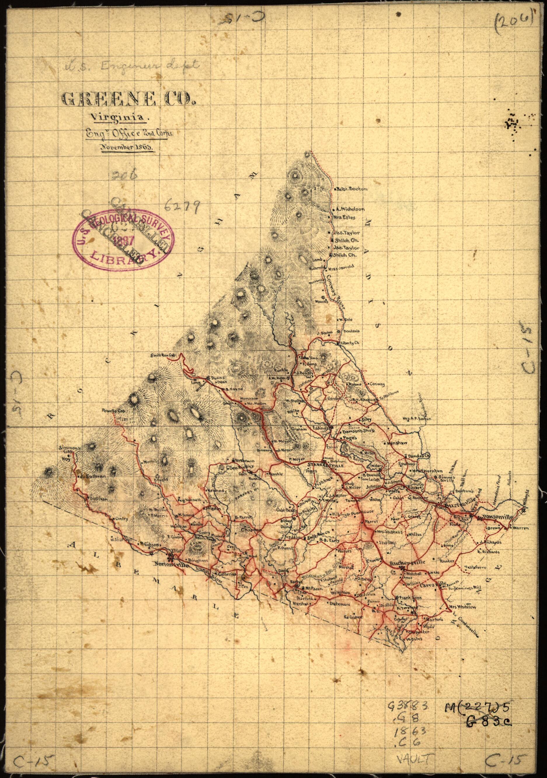 This old map of Greene Co., Virginia from 1863 was created by 2nd. Engineer Office Confederate States of America. Army of Northern Virginia. Corps, Jedediah Hotchkiss in 1863