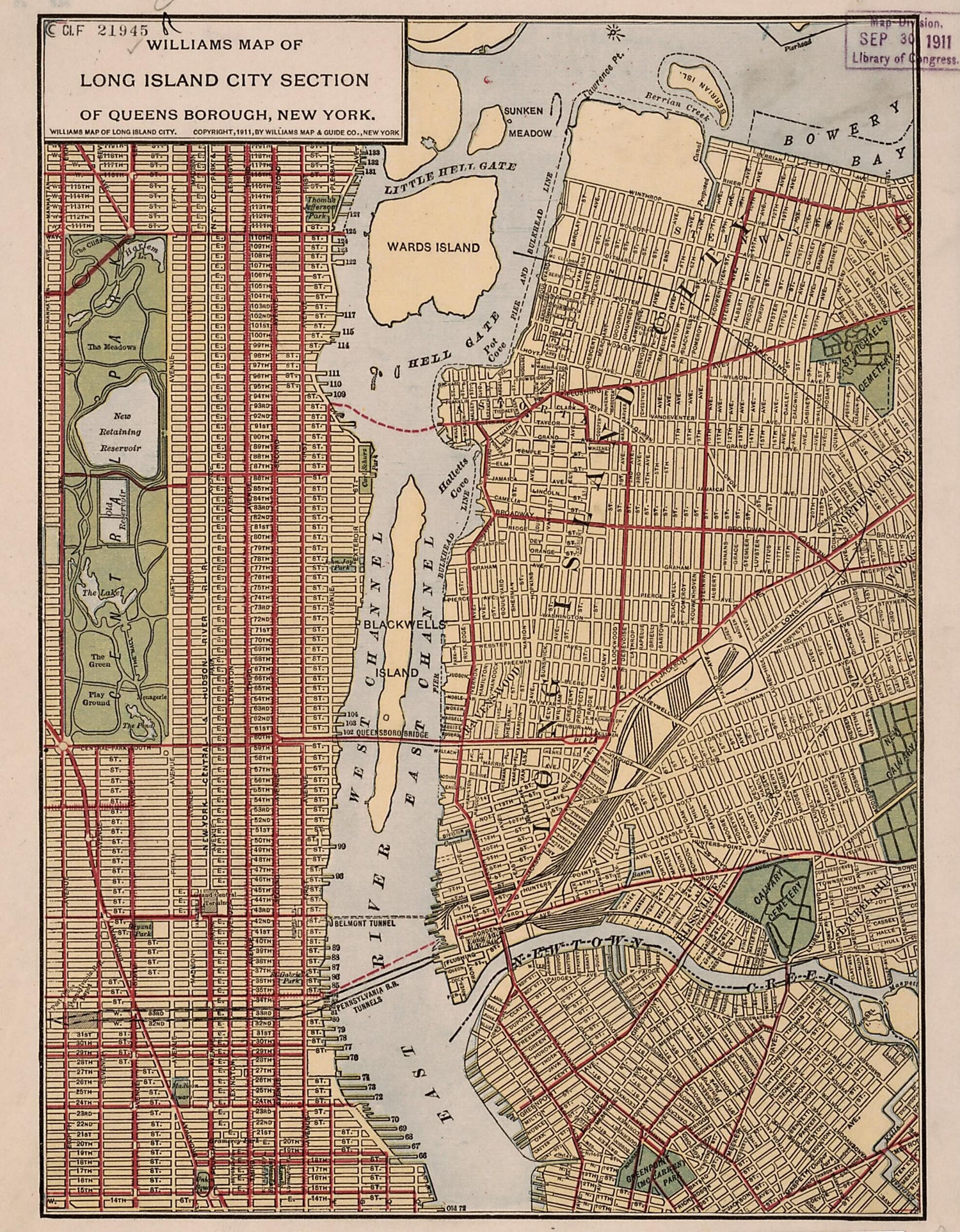 This old map of Williams Map of Long Island City Section of Queens Borough, New York. (Williams Map of Long Island City) from 1911 was created by  Williams Map &amp; Guide Co in 1911