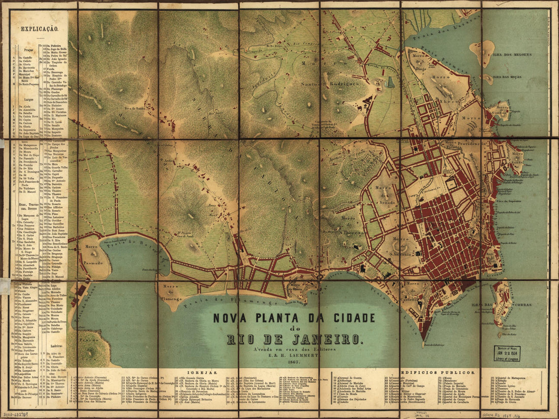 This old map of Nova Planta Da Cidade Do Rio De Janeiro from 1867 was created by  E. &amp; H. Laemmert in 1867