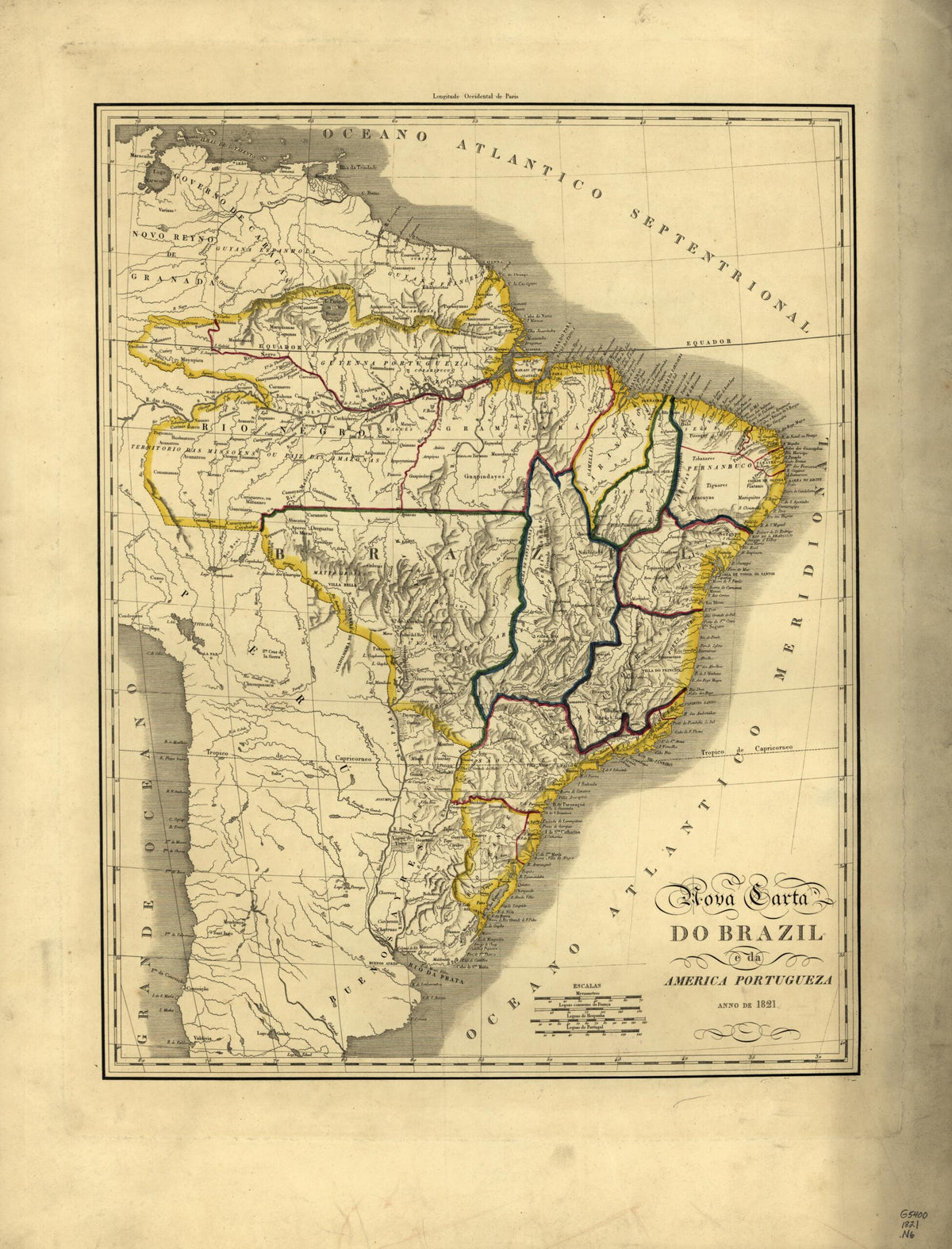 Nova Carta Do Brazil E Da America Portugueza, Anno De in 1821 by Relic Map Company