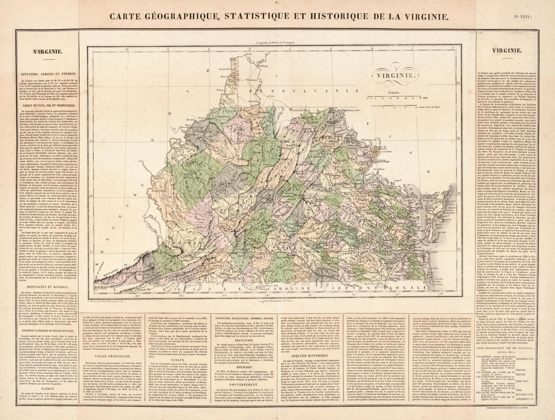 This old map of Carte Géographique, Statistique Et Historique De La Virginie (Virginie) from 1825 was created by J. A. C. (Jean Alexandre C.) Buchon,  Fonderie Et Imprimerie De J. Carez,  R. Thuillier Fils in 1825