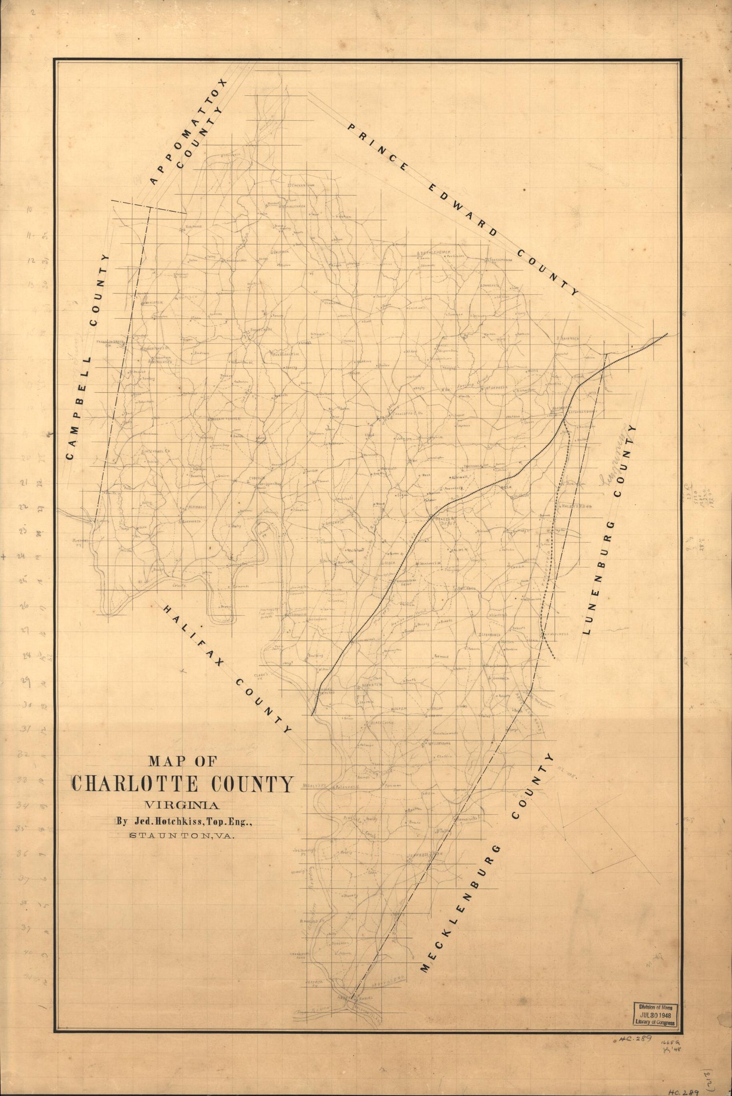 This old map of Map of Charlotte County, Virginia from 1860 was created by Jedediah Hotchkiss in 1860