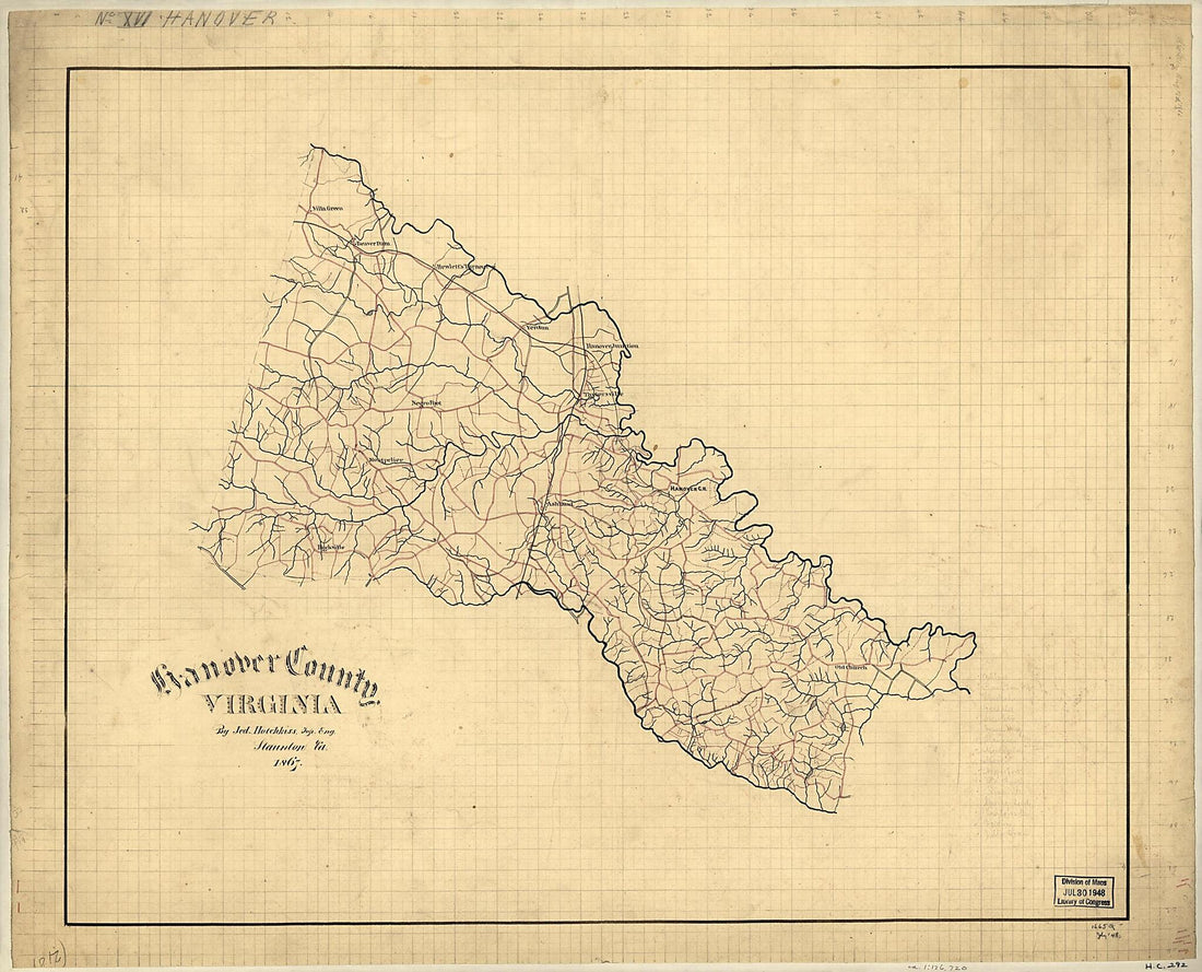 This old map of Hanover County, Virginia from 1867 was created by Jedediah Hotchkiss in 1867