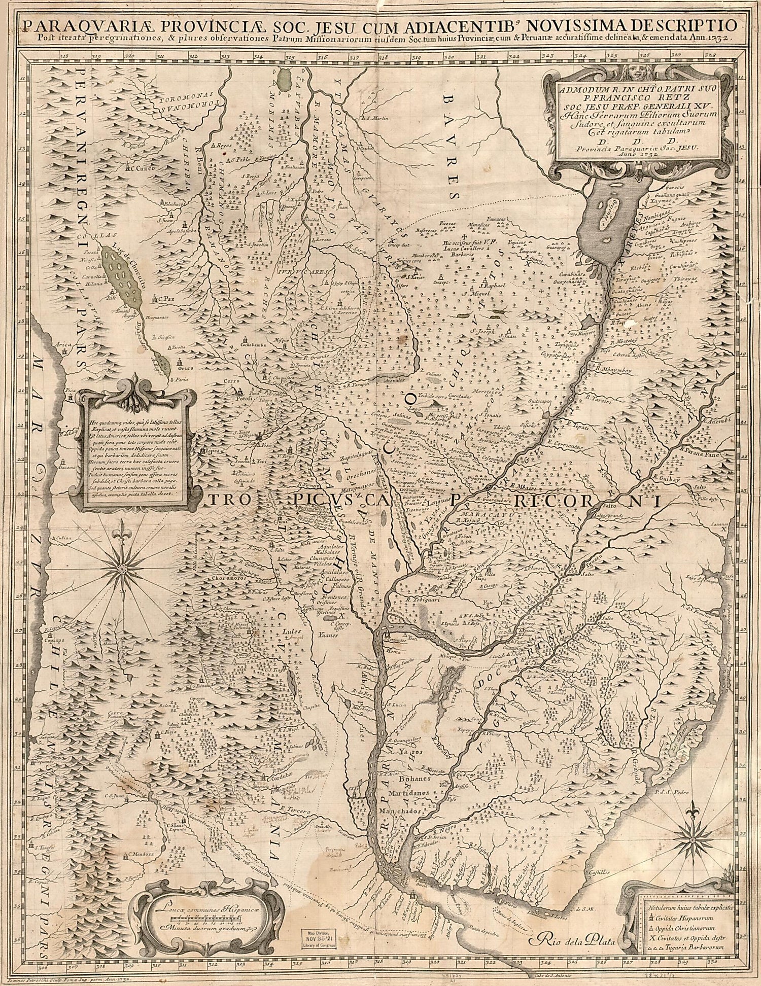 This old map of Paraguariæ Provinciæ Soc. Jesu Cum Adiacentibg. Novissima Descriptio : Post Iteratas Peregrinationes &amp; Plures Observationes Patrum Missionariorum Eiusdem Soc. Tum Huius Provinciæ, Cum &amp; Peruanæ Accuratissime Delineata &amp; Emendata Ann. 