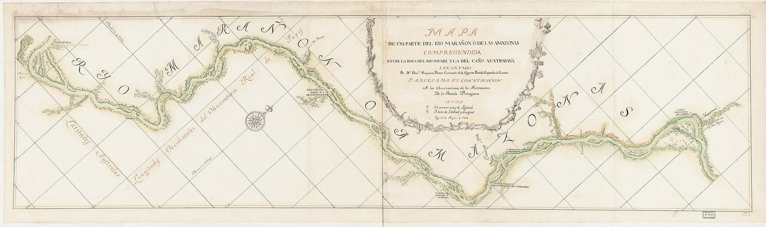 This old map of Mapa De Una Parte Del Ryo Marañon O De Las Amazonas : Comprehendida Entre La Boca Del Rio Yauari Y La Del Caño Avatiparaná from 1788 was created by Francisco Requena in 1788