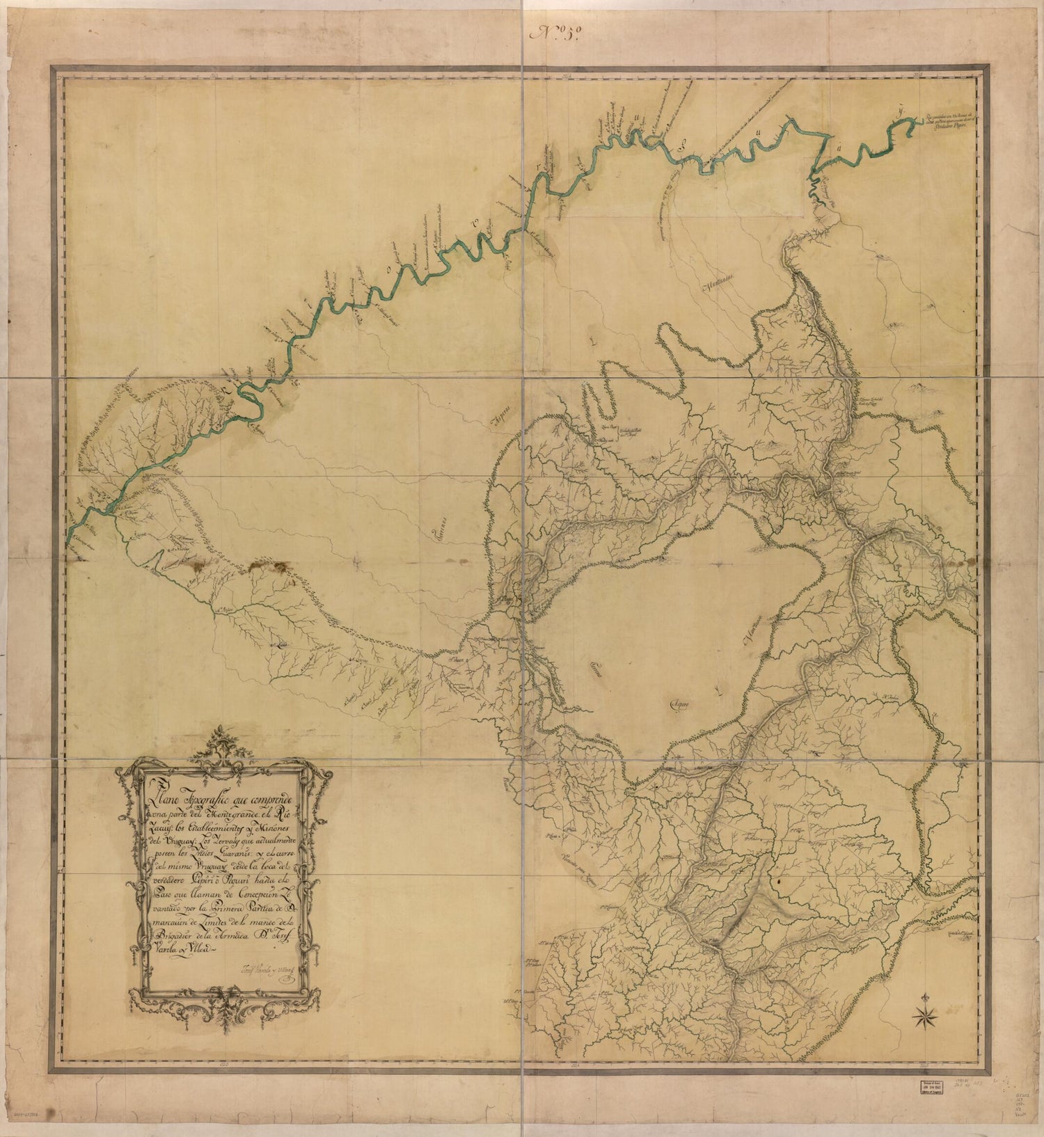 This old map of Plano Topografico Que Comprende Una Parte Del Montegrande, El Rio Yacuy, Los Establecimentos Y Misiones Del Uruguay, Los Yervales Que Actualmento Poseen Los Indios Guaranias Y El Curso Del Mismo Uruguay Desde La Boca Del Verdadero Pepiri 