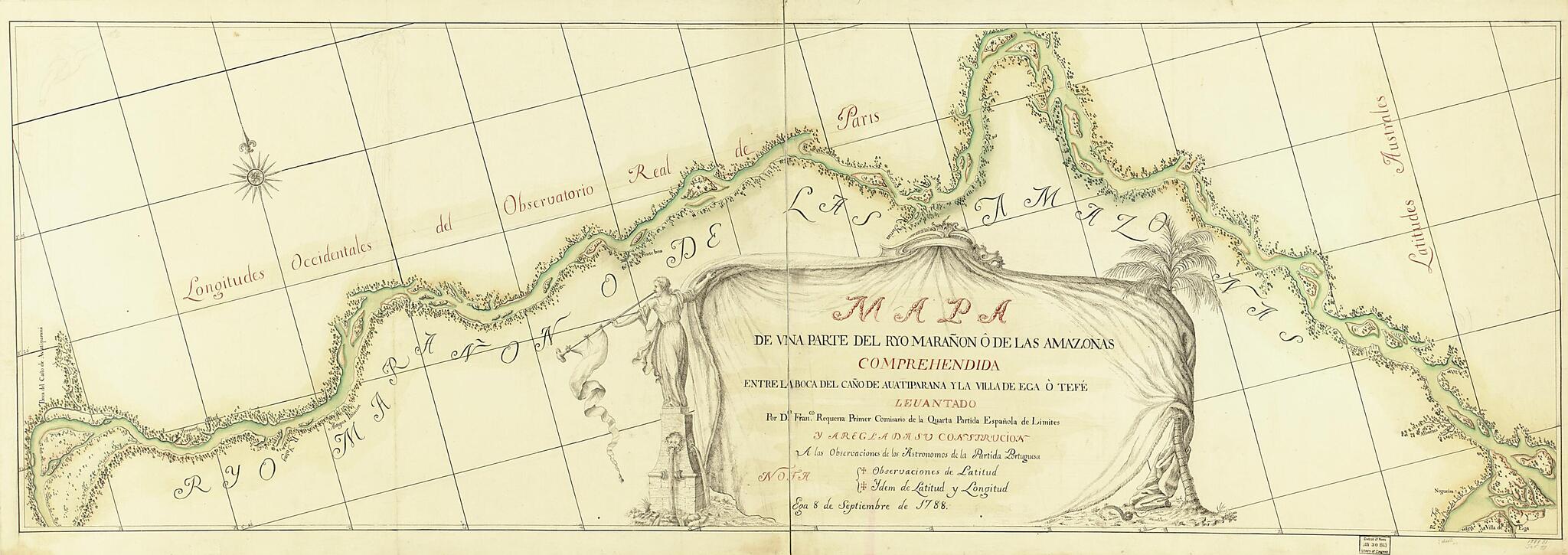 Mapa De Una Parte Del Ryo Marañon O De Las Amazonas : Comprehendida Entre La Boca Del Caño De Avatiparana Y La Villa De Ega O Tefé 1788 by Relic Map Company