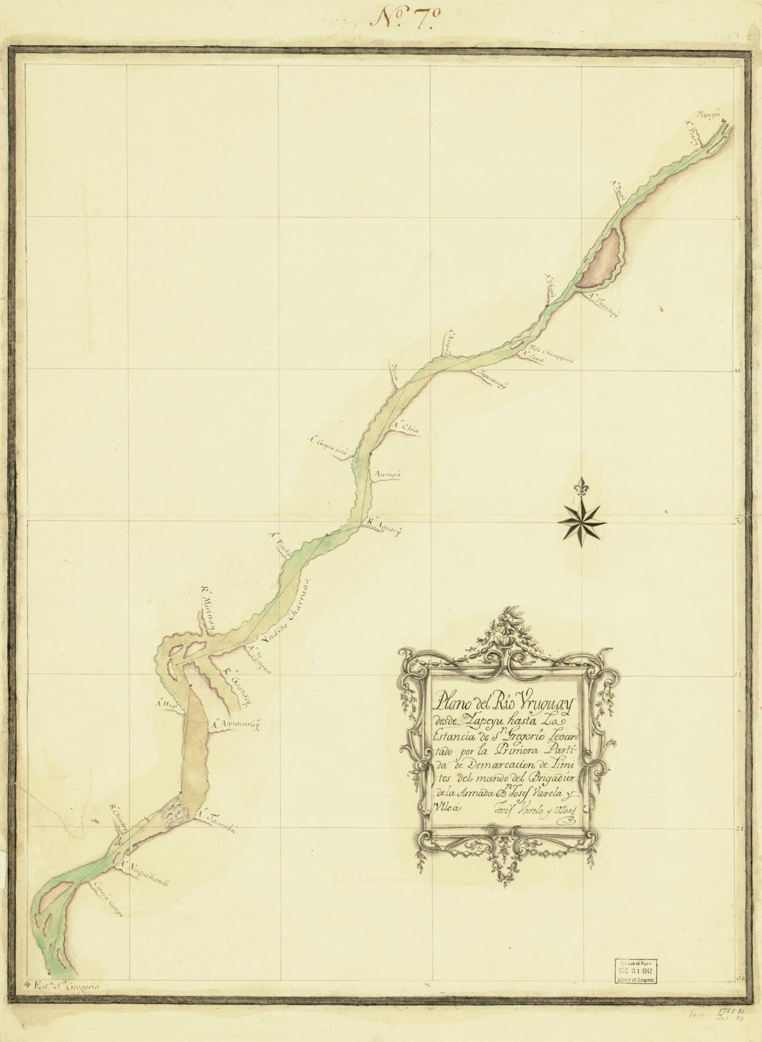 This old map of Plano Del Rio Uruguay Desde Yapeyu Hasta La Estancia De Sn. Gregorio from 1784 was created by José Varela Y Ulloa in 1784