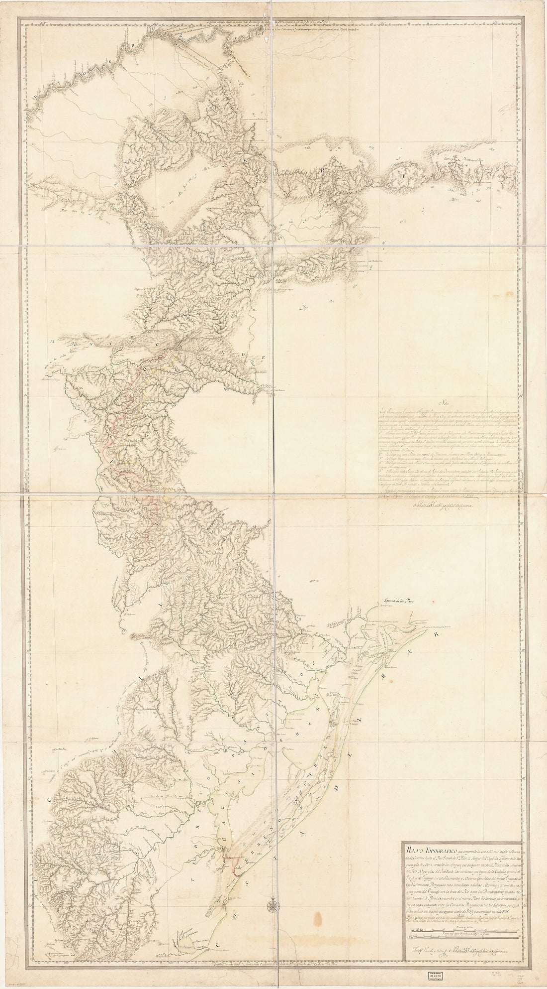 This old map of Plano Topografico Que Comprende La Costa Del Mar Desde La Ensenada De Castillos Hasta El Rio Grande De Sn. Pedro, El Arroyo Del Chuy, La Laguna De La Manguera Y La De Merin, Contodos Los Arroyos Que Desaguan En Esta, El Piratini, Las Cabe