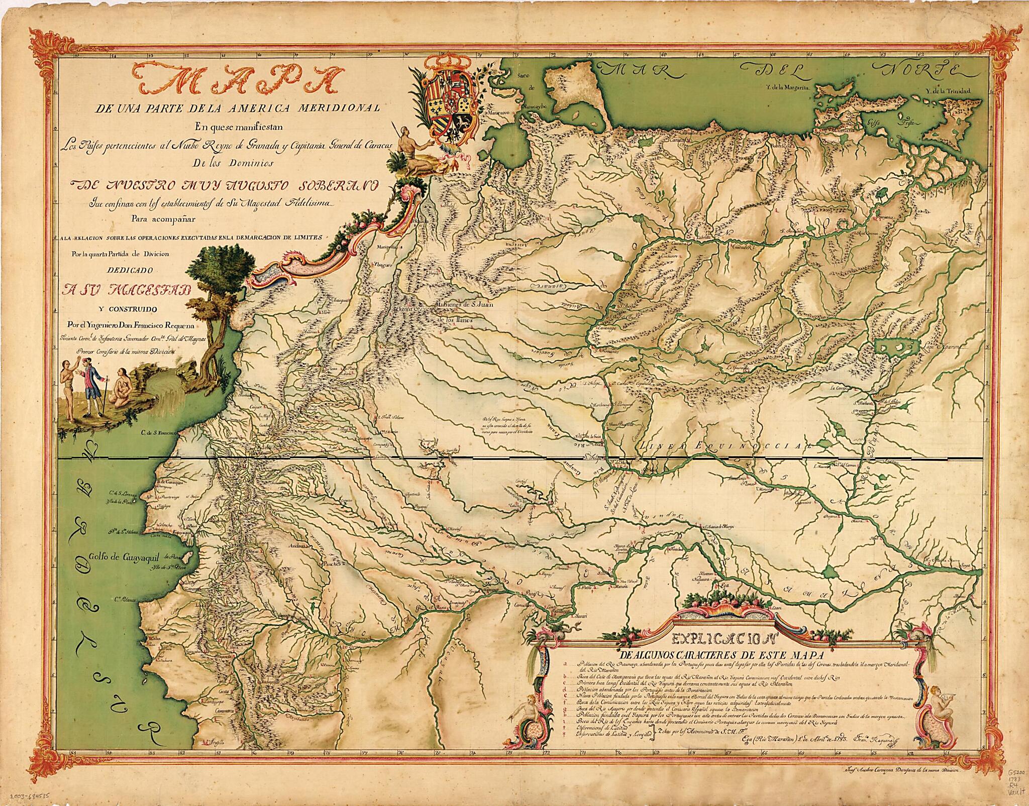 Mapa De Una Parte De La America Meridional En Que Se Manifiestan Los Paises Pertenecientes Al Nuebo Reyno De Granada Y Capitania General De Caracas De Los Dominios De Nuestro Muy Augusto Soberano Que Confinan Con Los Establecimientos De Su Magestad Fi... by Relic Map Company