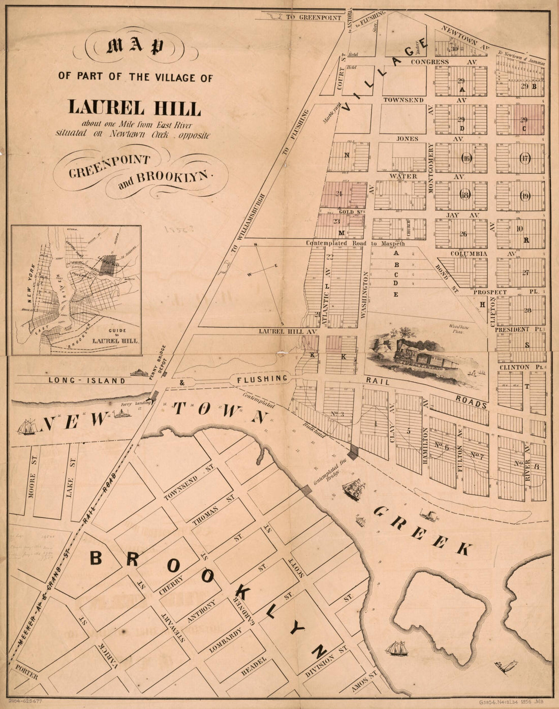 This old map of Map of Part of the Village of Laurel Hill : About One Mile from East River, Situated On Newtown Creek Opposite Greenpoint and Brooklyn from 1856 was created by  in 1856