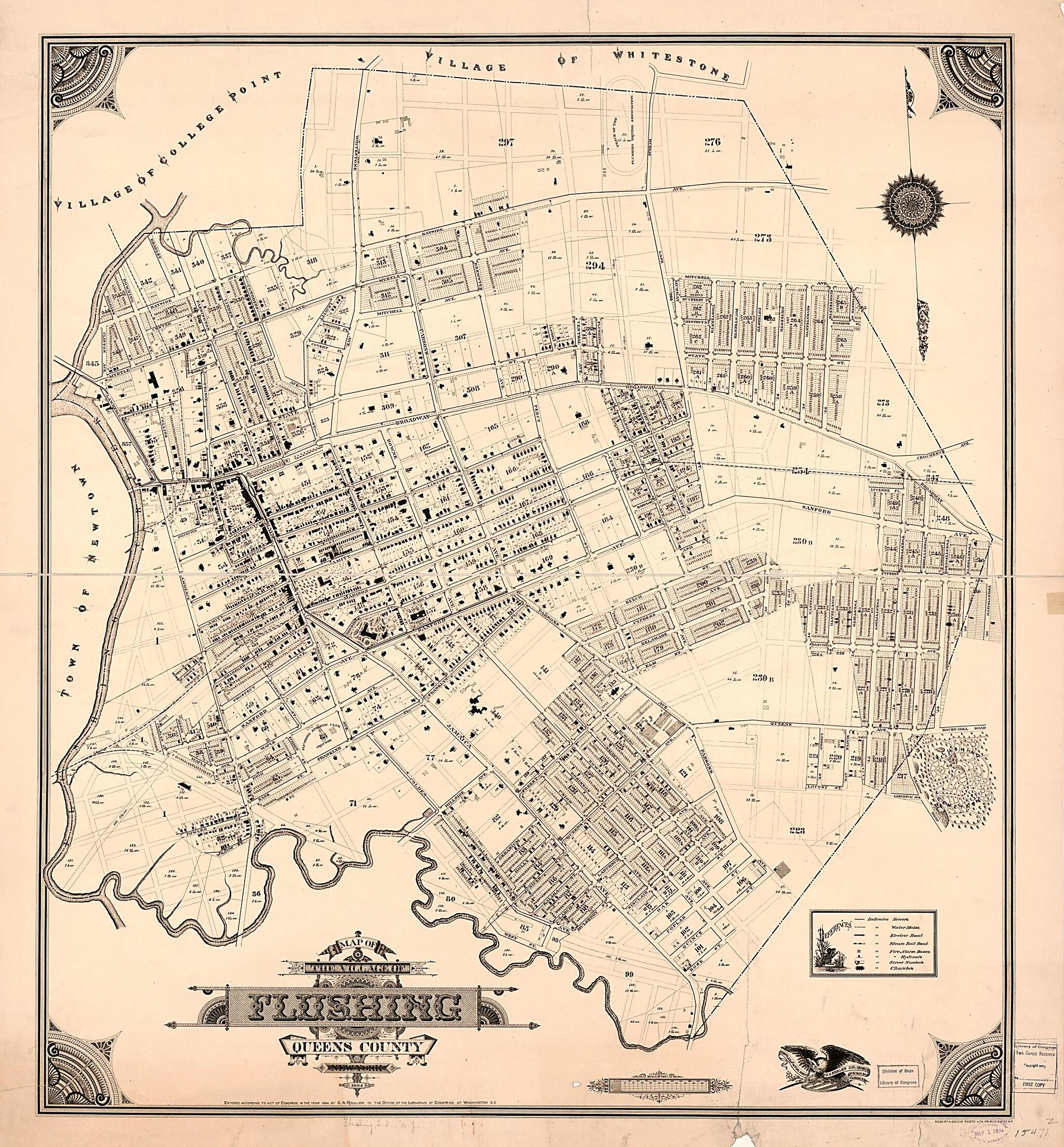 This old map of Map of the Village of Flushing, Queens County, New York : from 1894 was created by G. A. Roullier, Robert A. Welcke in 1894