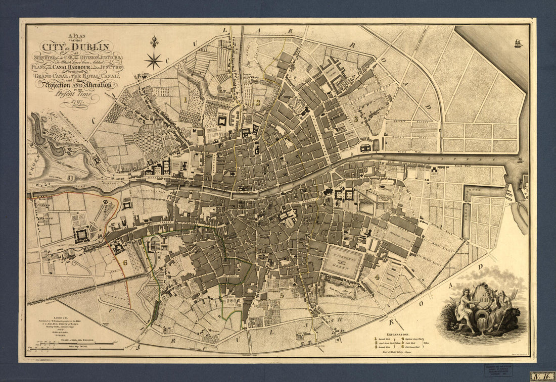 This old map of A Plan of the City of Dublin : As Surveyed for the Use of the Divisional Justices to Which Have Been Added Plans of the Canal Harbour and Its Junction With the Grand Canal, the Royal Canal, and Every Projection and Alteration to the Prese