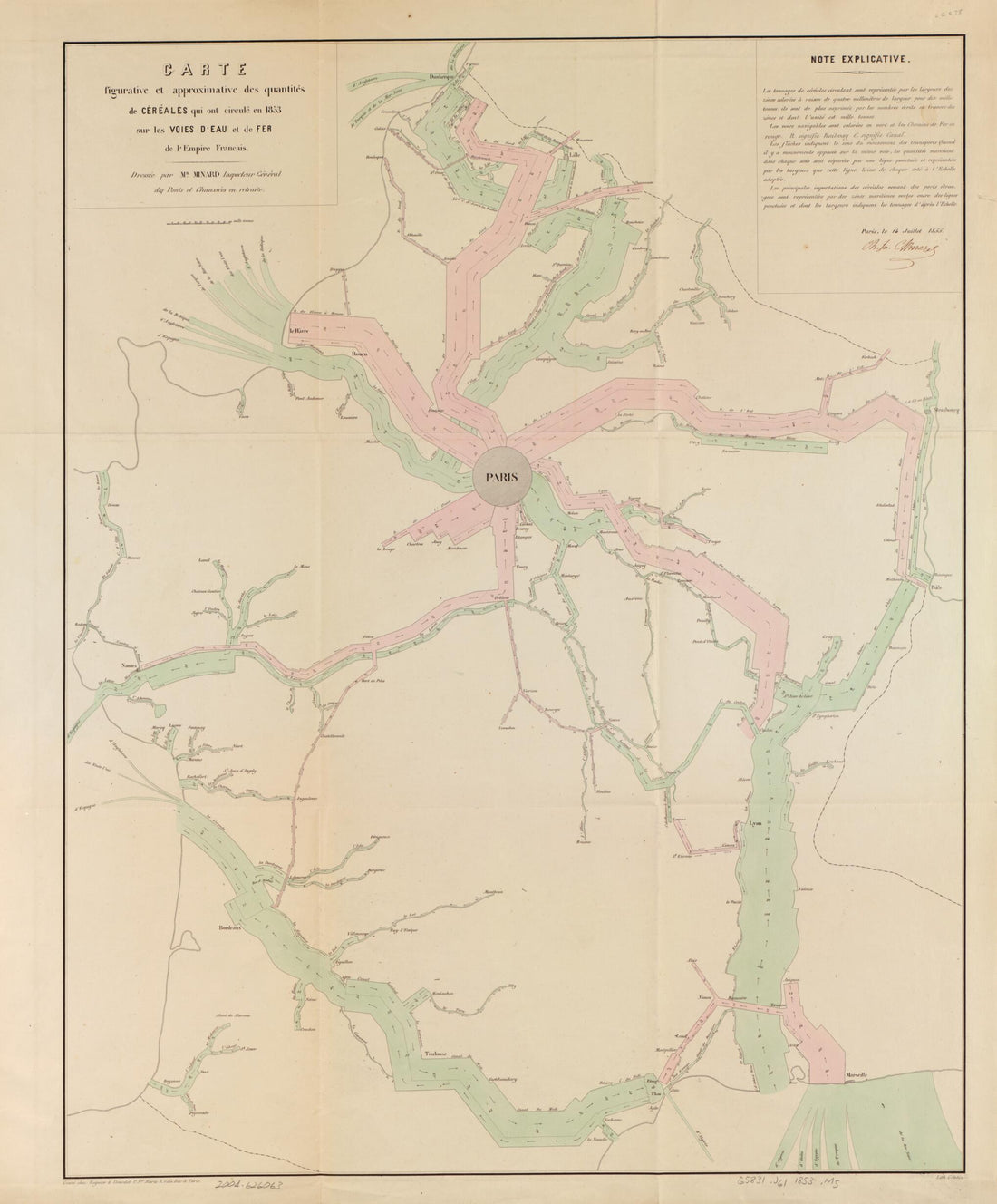This old map of Carte Figurative Et Approximative Des Quantités De Céréales Qui Ont Circulé En from 1853 Sur Les Voies D&