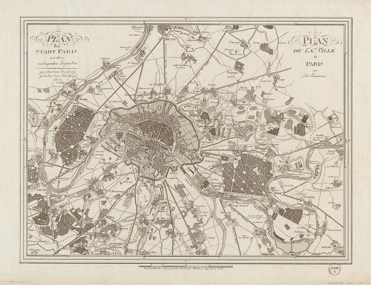 Plan Der Stadt Paris Mit Ihren Umliegenden Gegenden = Plan De La Ville De Paris Avec Ses Environs (Plan De La Ville De Paris Avec Ses Environs) 1805 by Relic Map Company