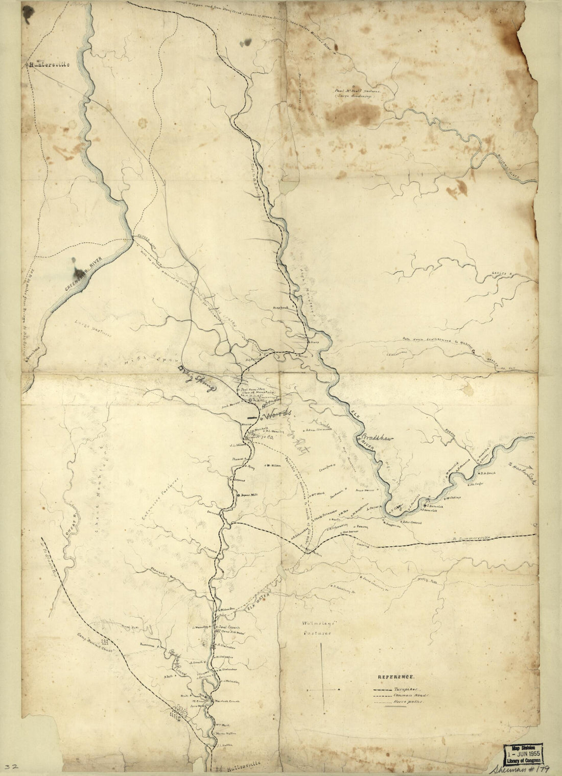 This old map of Map of Part of Pocahontas, Randolph, and Webster Counties, West Virginia from 1865 was created by  in 1865