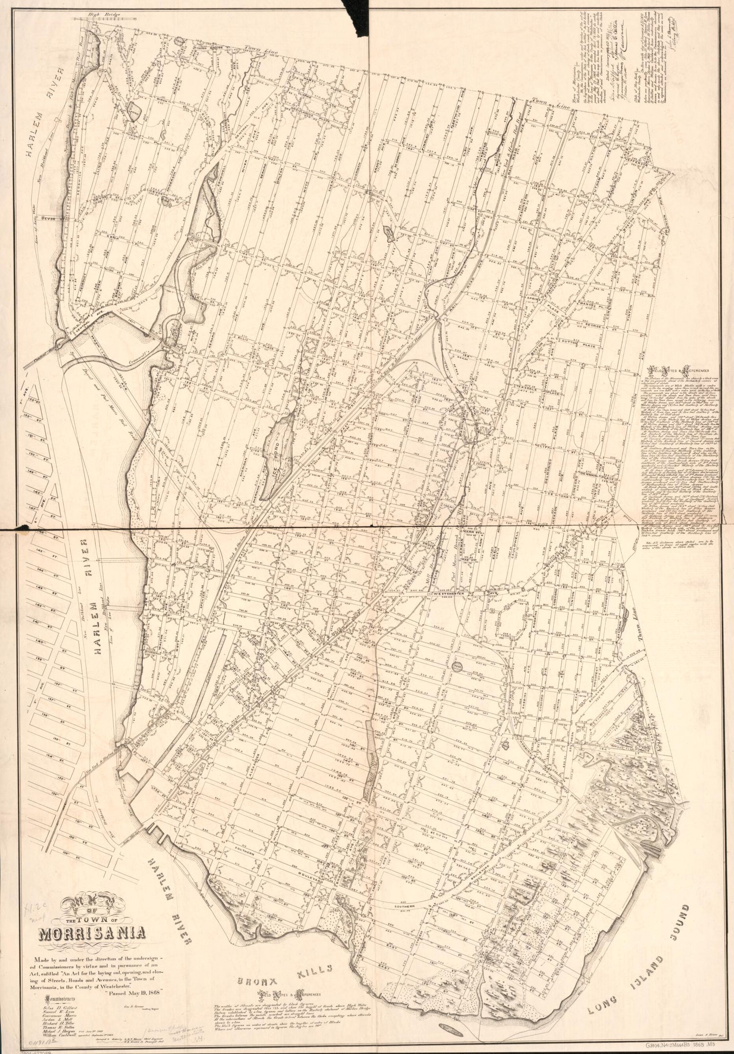 This old map of Map of the Town of Morrisania from 1868 was created by L. D. V. Mason,  Morrisania (N.Y. : Town). Commissioners, Louis A. Risse in 1868