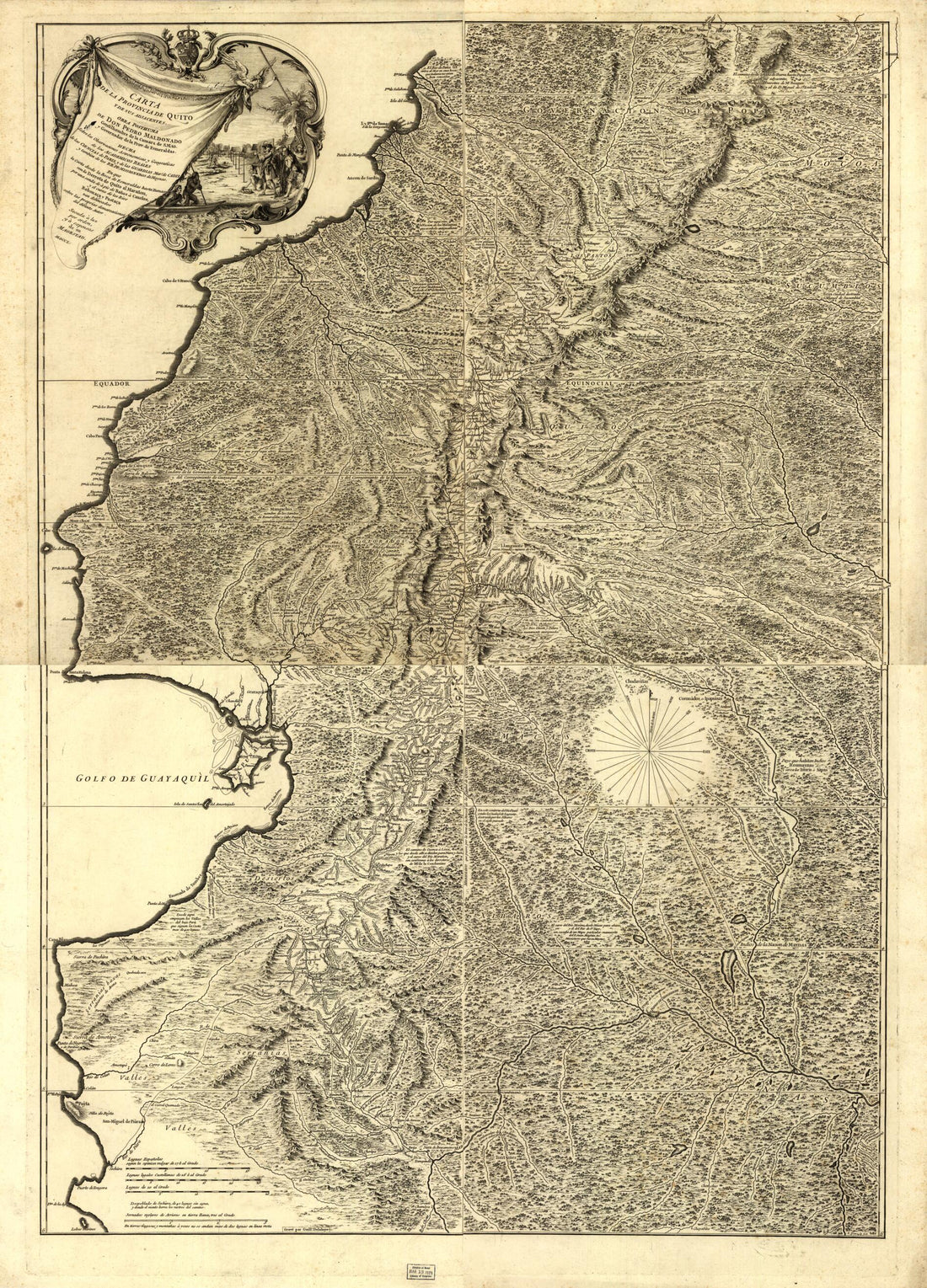 This old map of Carta De La Provincia De Quito Y De Sus Adjacentes from 1750 was created by Nicholas Guérard, G. De La Haye, Pedro (Pedro Vicente) Maldonado in 1750