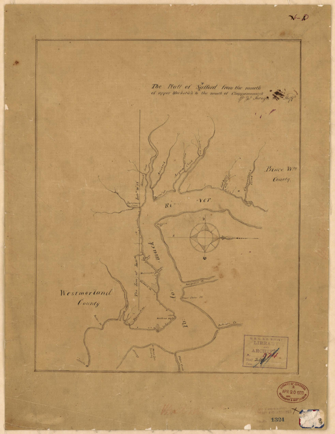 This old map of The Platt of Safford i.e. Stafford from the Mouth of Upper Machotich to the Mouth of Chappawamsick (The Platt of Stafford from the Mouth of Upper Machotich to the Mouth of Chappawamsick) from 1730 was created by John Savage in 1730