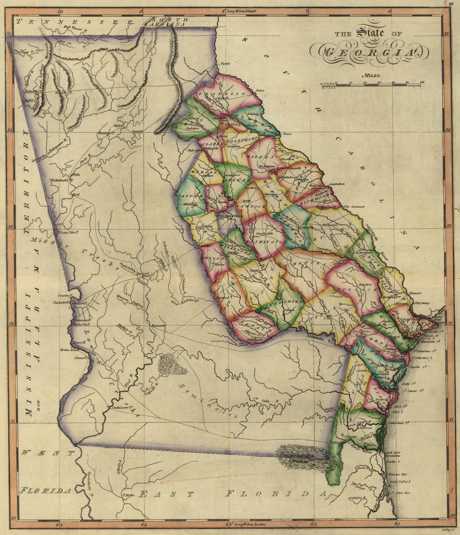 This old map of The State of Georgia from 1810 was created by Enoch G. Gridley, Samuel Lewis in 1810