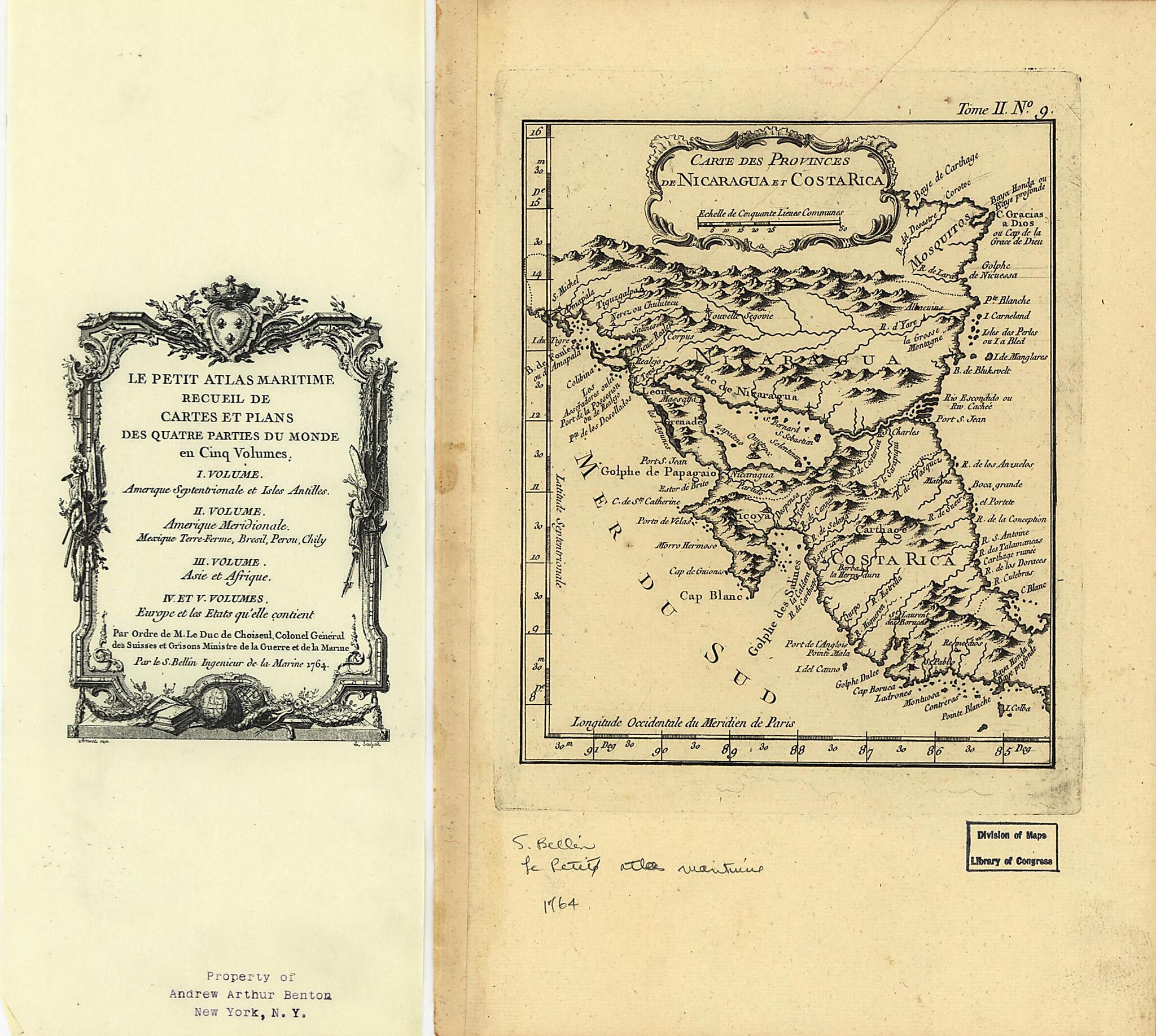 This old map of Carte Des Provinces De Nicaragua Et Costa Rica from 1764 was created by Jacques Nicolas Bellin in 1764