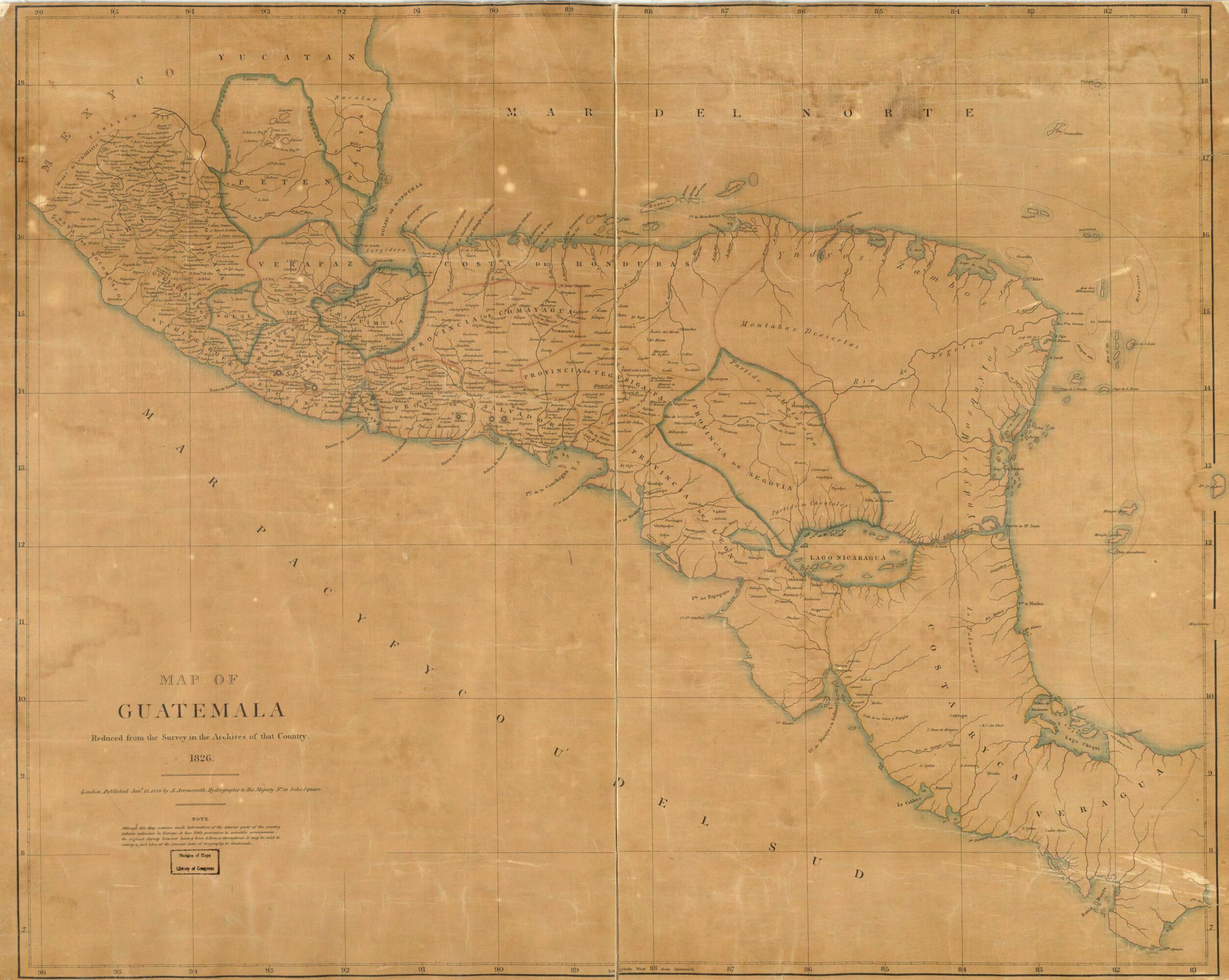Map of Guatemala : Reduced from the Survey In the Archives of That Country, 1826 by Relic Map Company