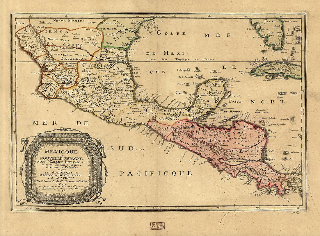 This old map of Mexicque, Ou Nouvelle Espagne, Nouvlle. Gallice, Iucatan &amp;c. : Et Autres Provinces Jusques a L&