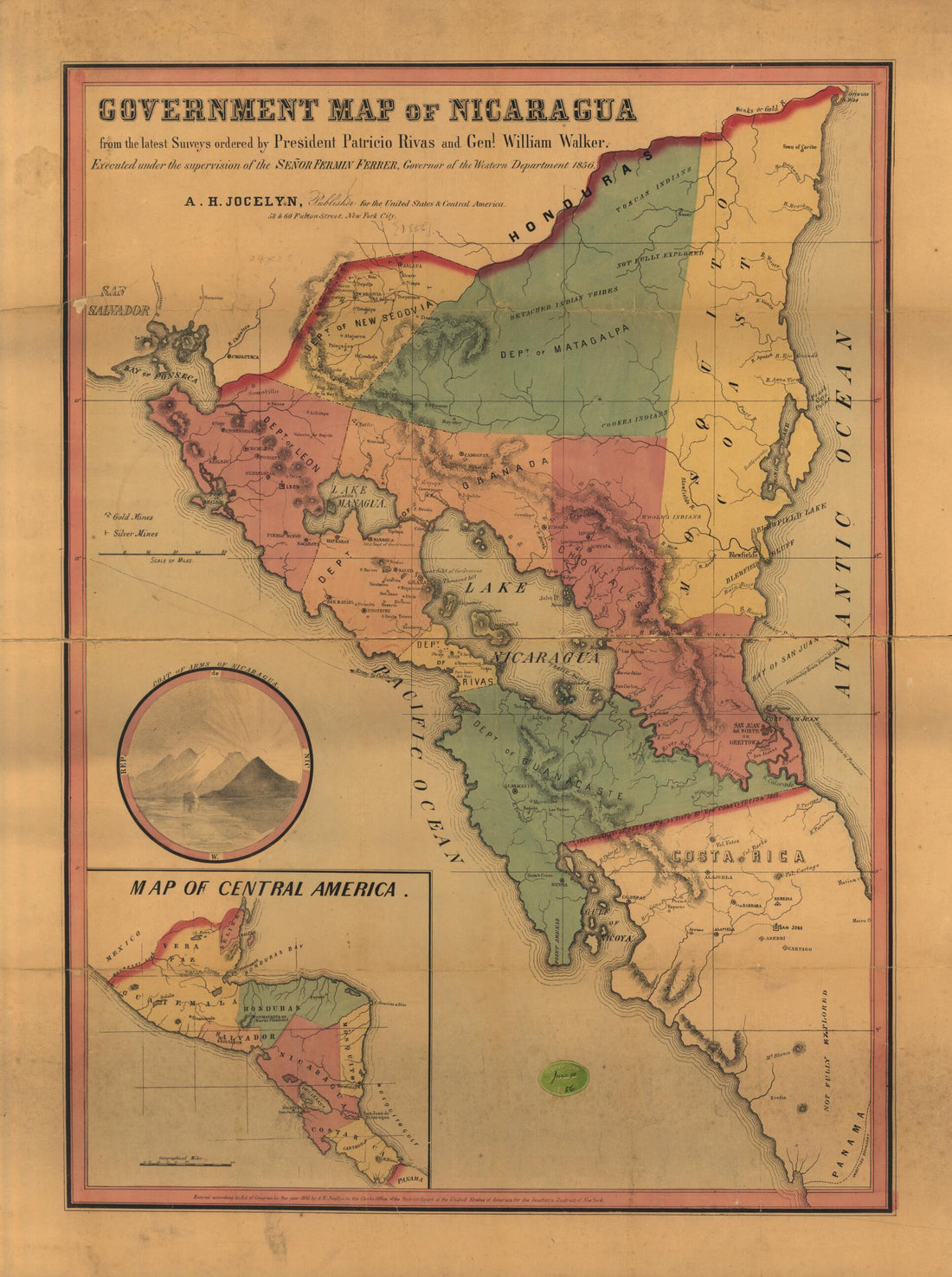 This old map of Government Map of Nicaragua : from the Latest Surveys Ordered by President Patricio Rivas and Genl. William Walker ; Executed Under the Supervision of the Señor Fermín Ferrer, Governor of the Western Department, from 1856 was created by