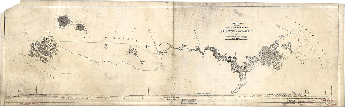 This old map of General Plan Showing Location of Ship Canal from Atlantic to Pacific / A.G. Menacol, Chief Engineer from 1890 was created by A. G. (Anicet Garcia) Menocal in 1890