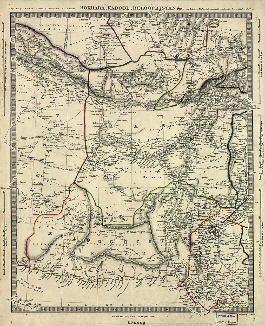 This old map of Bokhara, Kabool, Beloochistan, &amp;c from 1800 was created by  Charles Knight &amp; Co,  J. &amp; C. Walker (Firm) in 1800