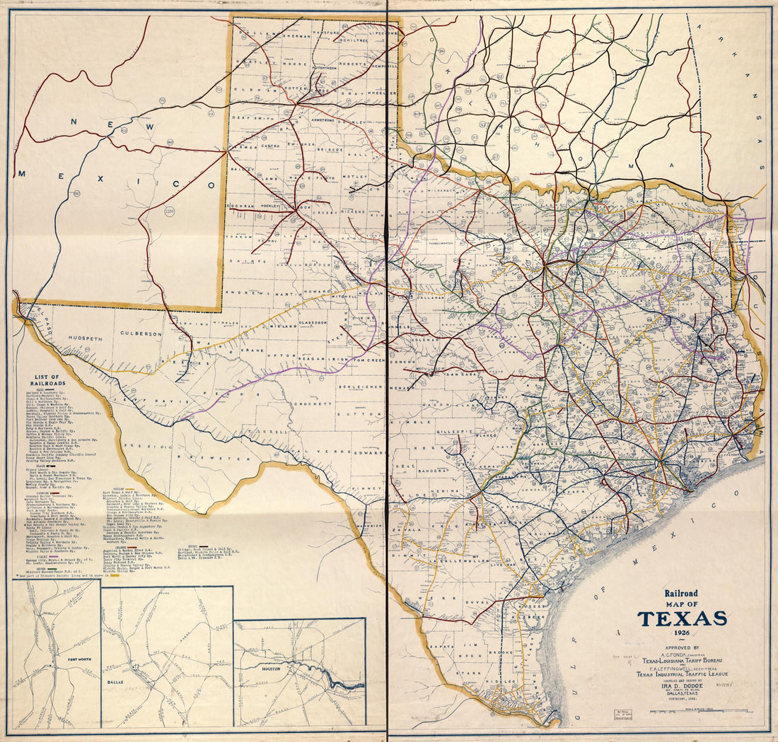 This old map of Railroad Map of Texas, from 1926 was created by Ira D. Dodge in 1926