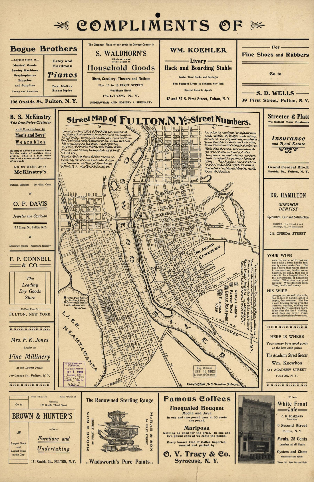 This old map of Street Map of Fulton, New York : With Street Numbers from 1903 was created by A. E. Worden in 1903