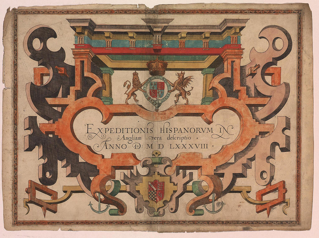 This old map of Expeditionis Hispanorum In Angliam Vera Descriptio. Anno Do: M D LXXXVIII from 1589 was created by Robert Adams,  Hans and Hanni Kraus Sir Francis Drake Collection (Library of Congress), Augustine Ryther, Petruccio Ubaldini in 1589