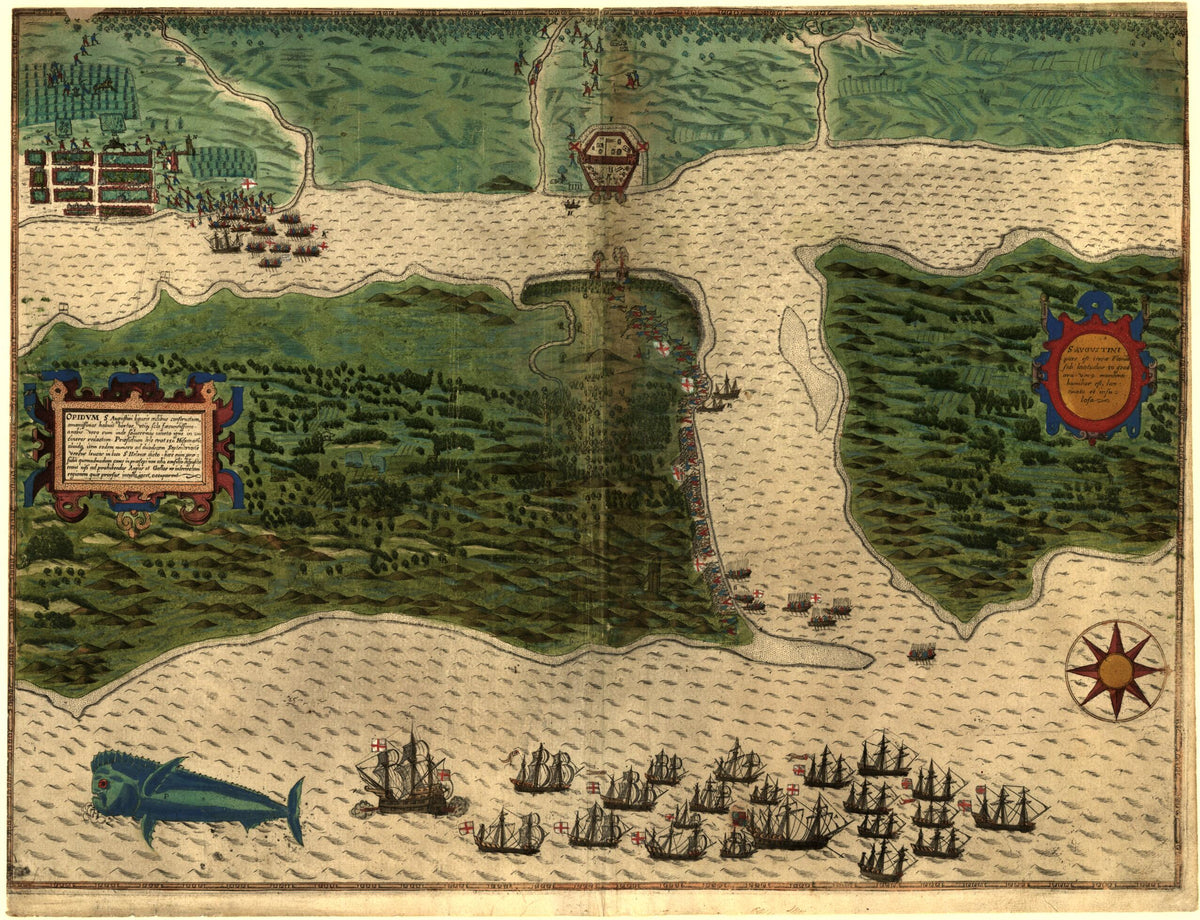 Cabo Verde, Cartagena, Colombia, Dominican Republic, Florida, Great Britain, Saint Augustine, Santo Domingo, Santo Dominigo, São Tiago Island in 1589 by Relic Map Company