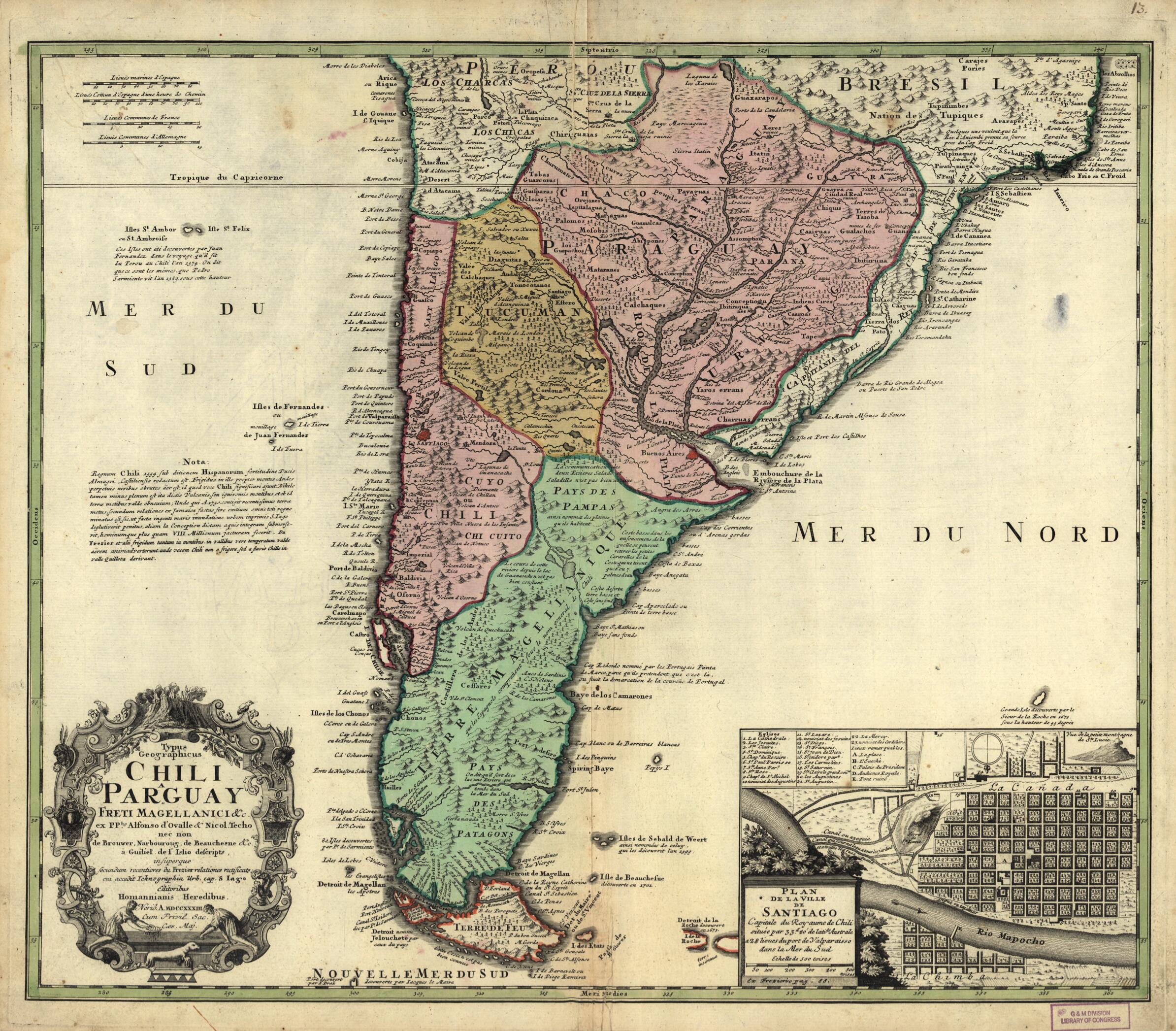 Typus Geographicus, Chili a Paraguay Freti Magellanici &amp;c 1733 by Relic Map Company