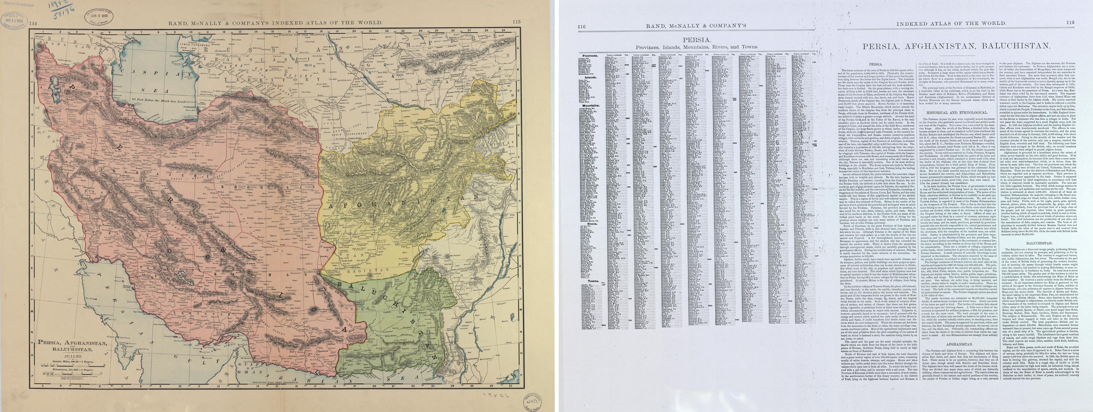 This old map of Persia, Afghanistan and Baluchistan from 1898 was created by  Rand McNally and Company in 1898