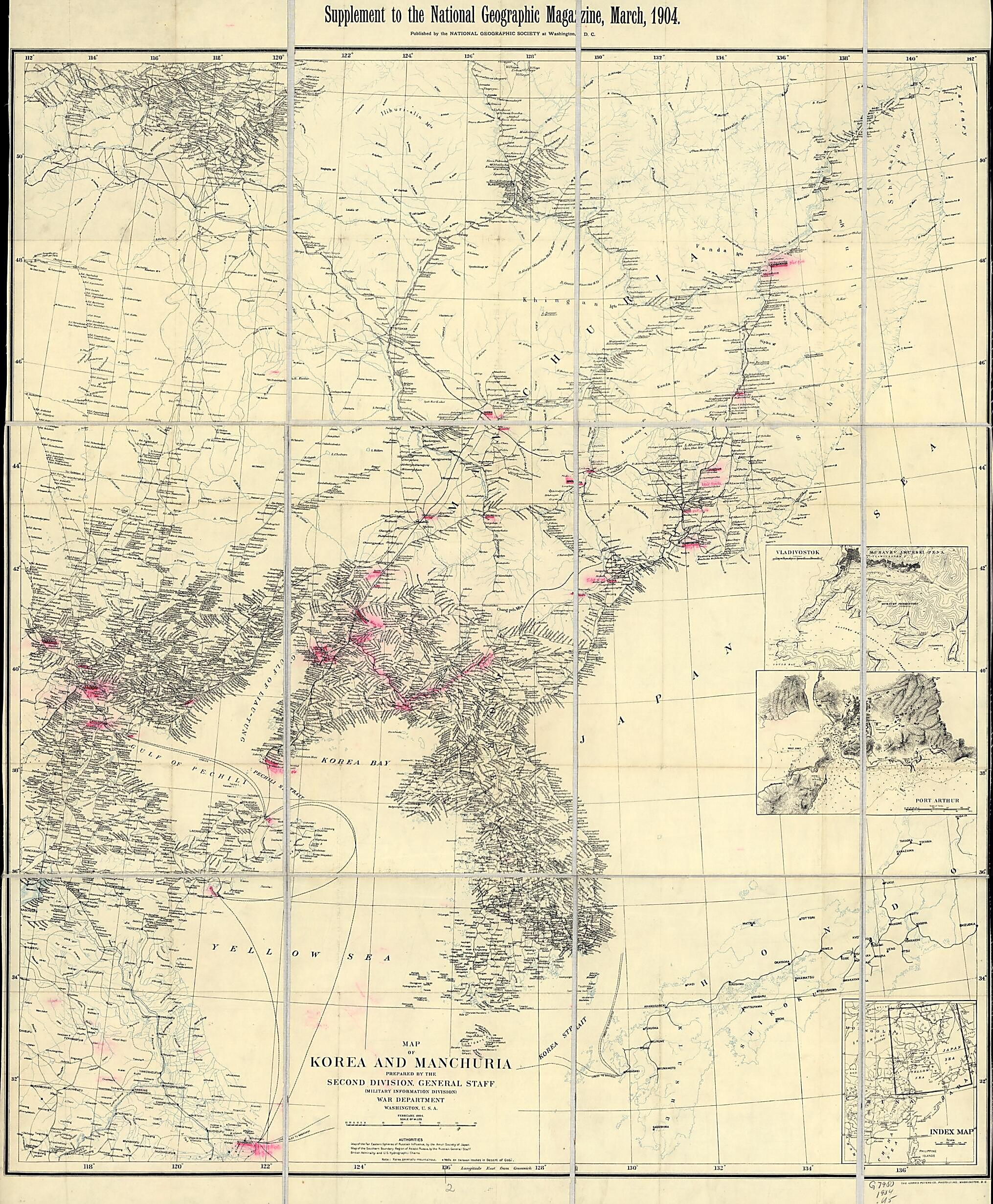 This old map of Map of Korea and Manchuria from 1904 was created by  National Geographic Society (U.S.),  Norris Peters Co,  General&