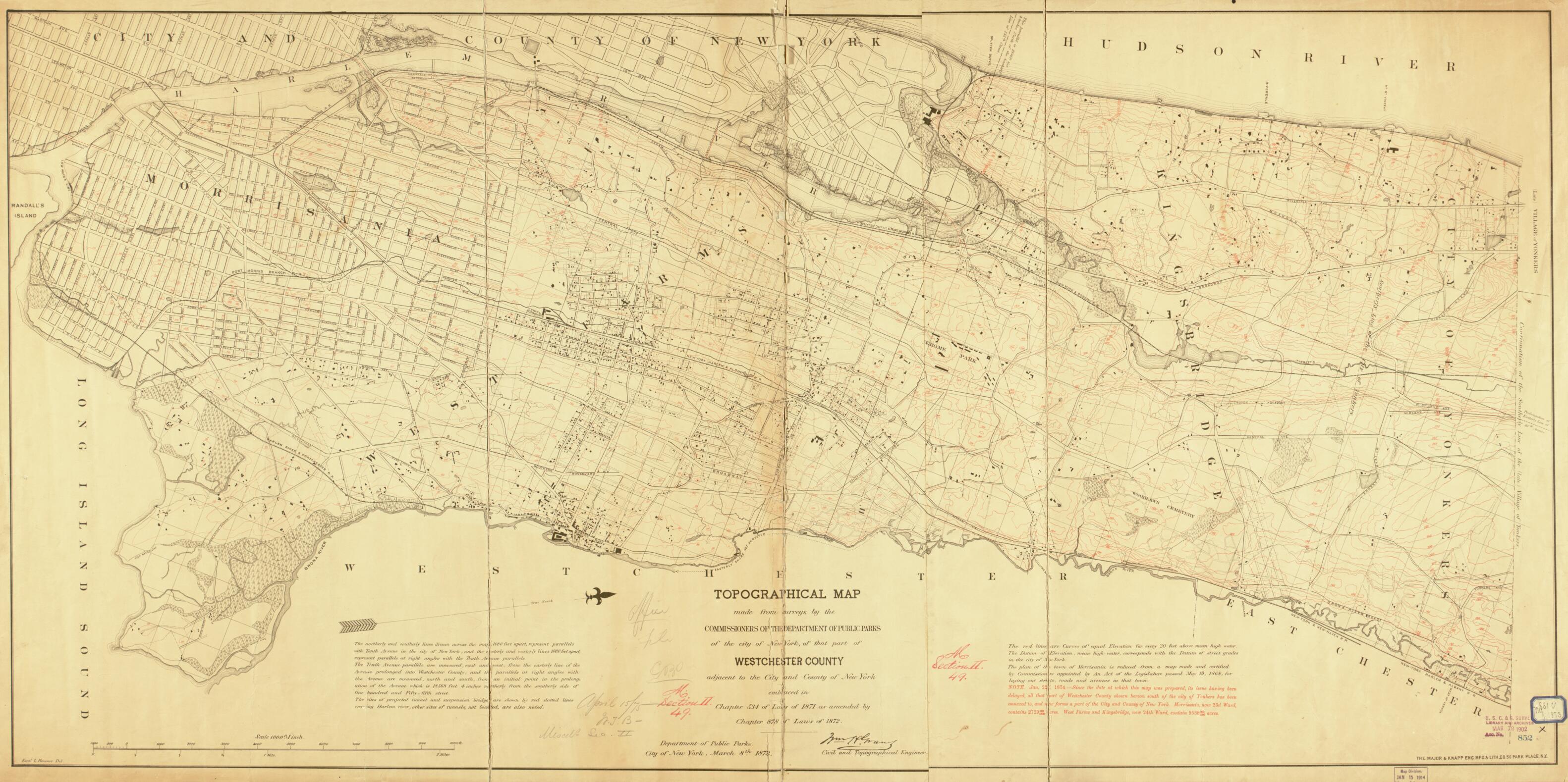 This old map of Topographical Map Made from Surveys by the Commissioners of the Department of Public Parks of the City of New York of That Part of Westchester County Adjacent to the City and County of New York Embraced In Chapter 534 of Laws of 1871 As A