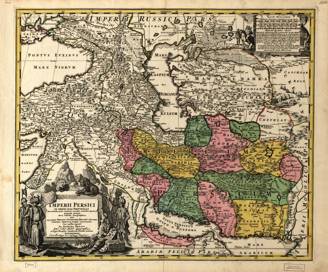 This old map of Imperii Persici In Omnes Suas Provincias Nova Tabula Geographica from 1724 was created by Johann Baptist Homann in 1724
