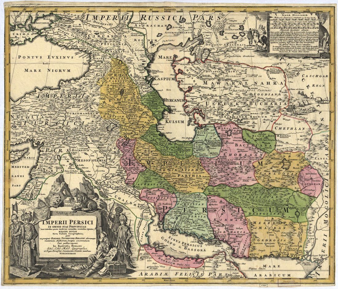This old map of Imperii Persici In Omnes Suas Provincias Nova Tabula Geographica from 1724 was created by Johann Baptist Homann in 1724