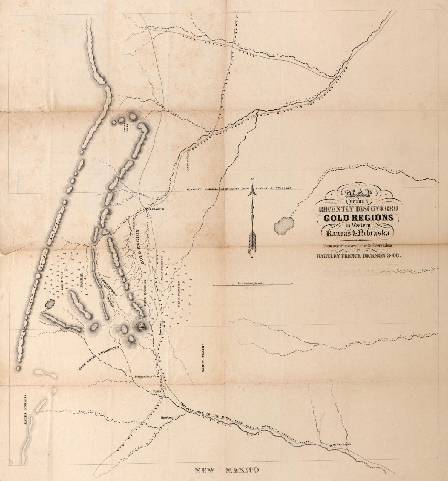 This old map of Map of the Recently Discovered Gold Regions In Western Kansas &amp; Nebraska from 1859 was created by  Hartley French Dickson &amp; Co in 1859